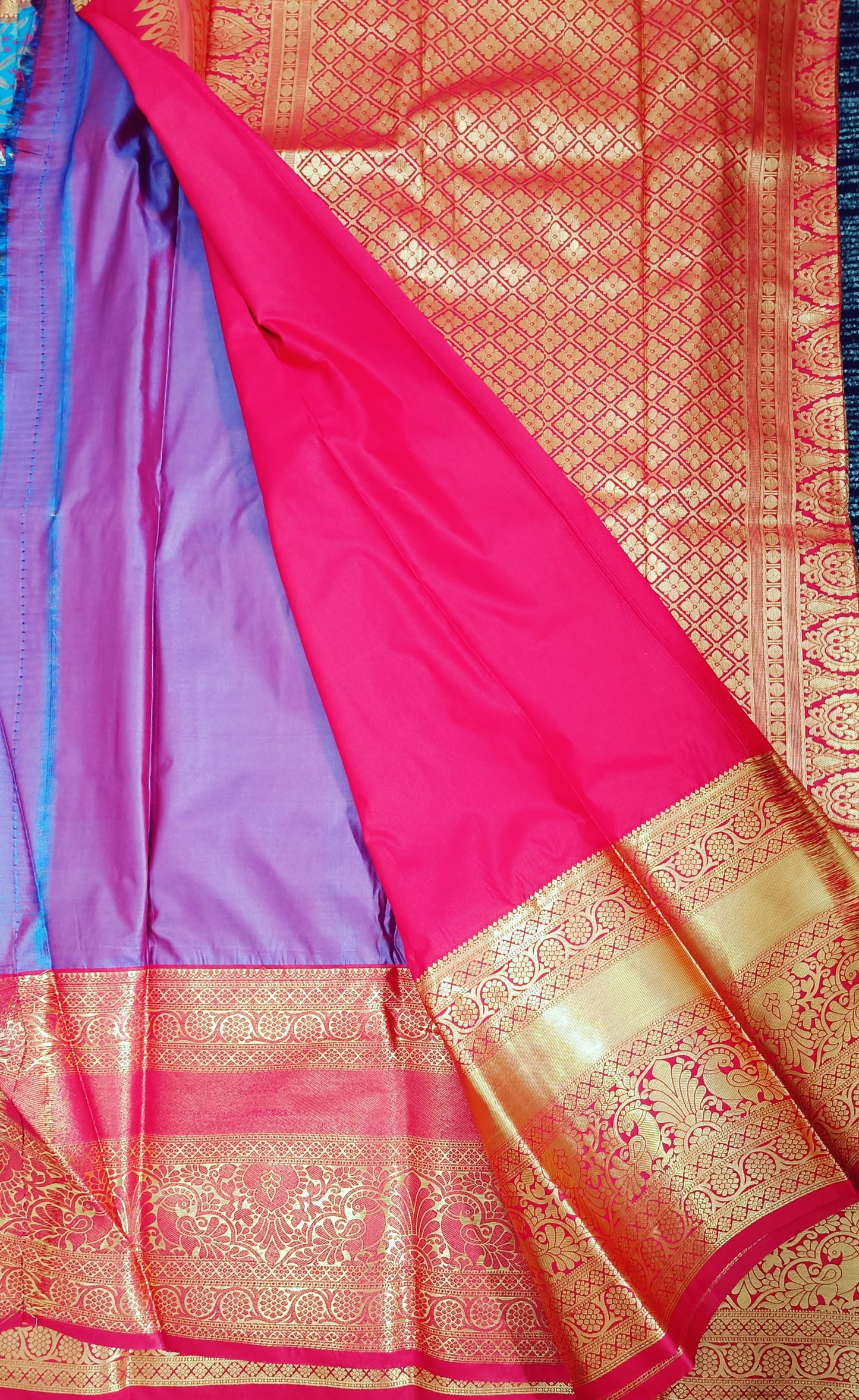 Blue and Red Semi Kanchi Silk Saree