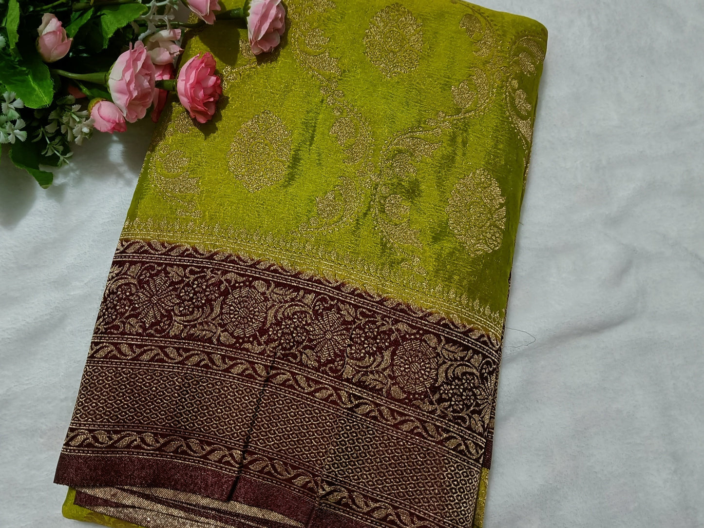 Mint Green Jaal Pure Crape Banarasi saree
