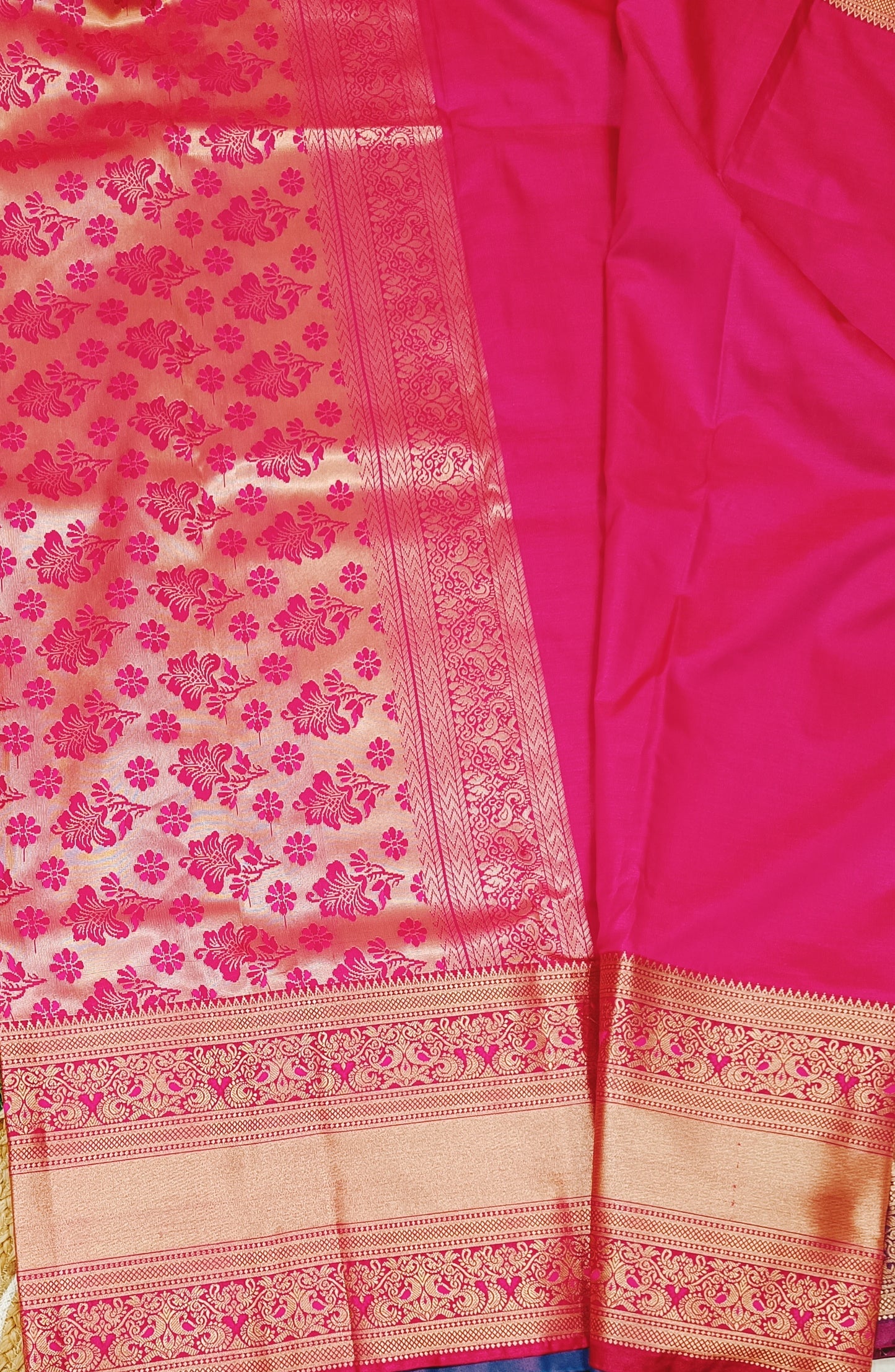 Blue n Pink Semi Kanchi  Silk Saree