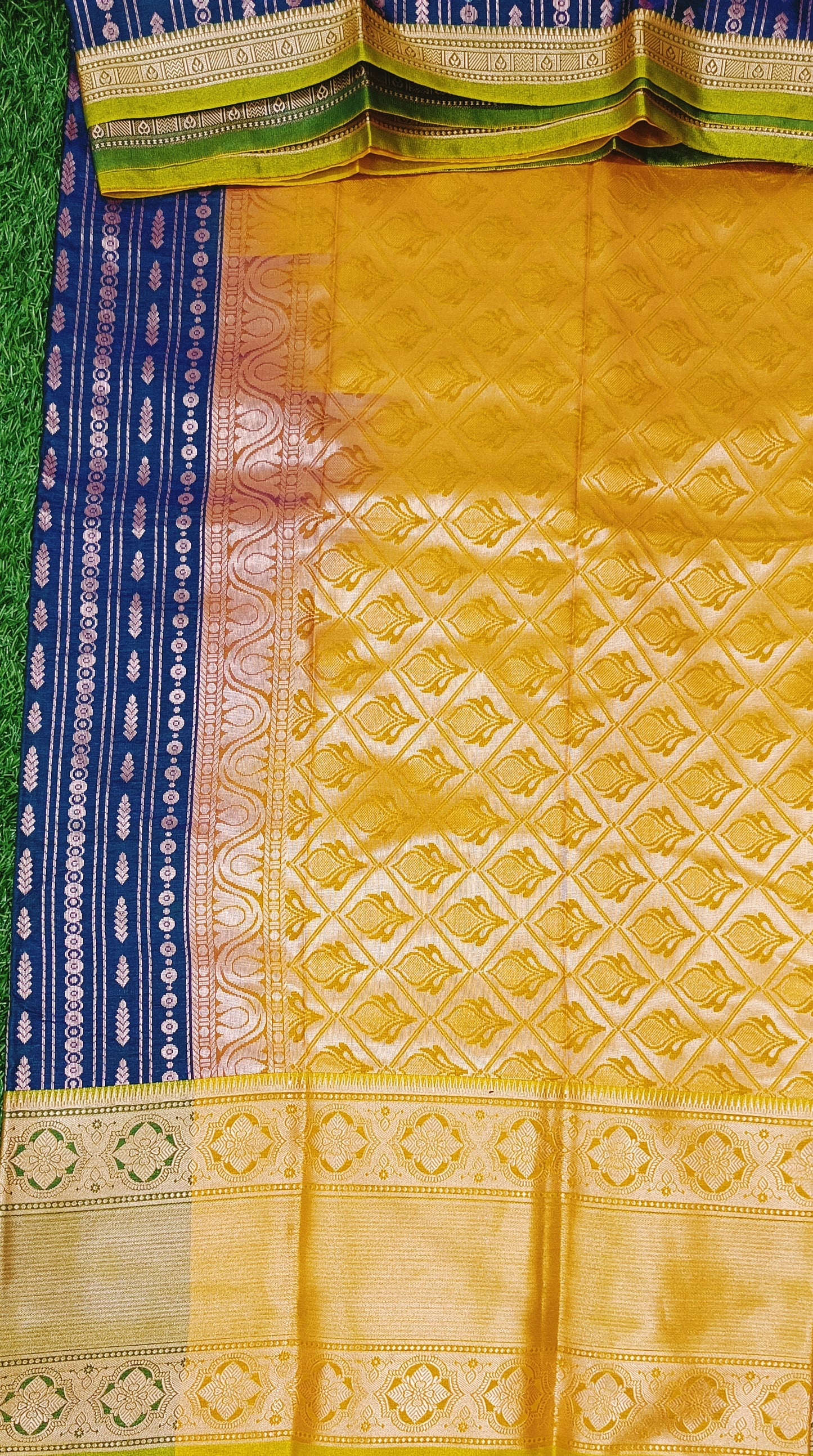 Blue n Yellow Semi Kanchi Silk Saree