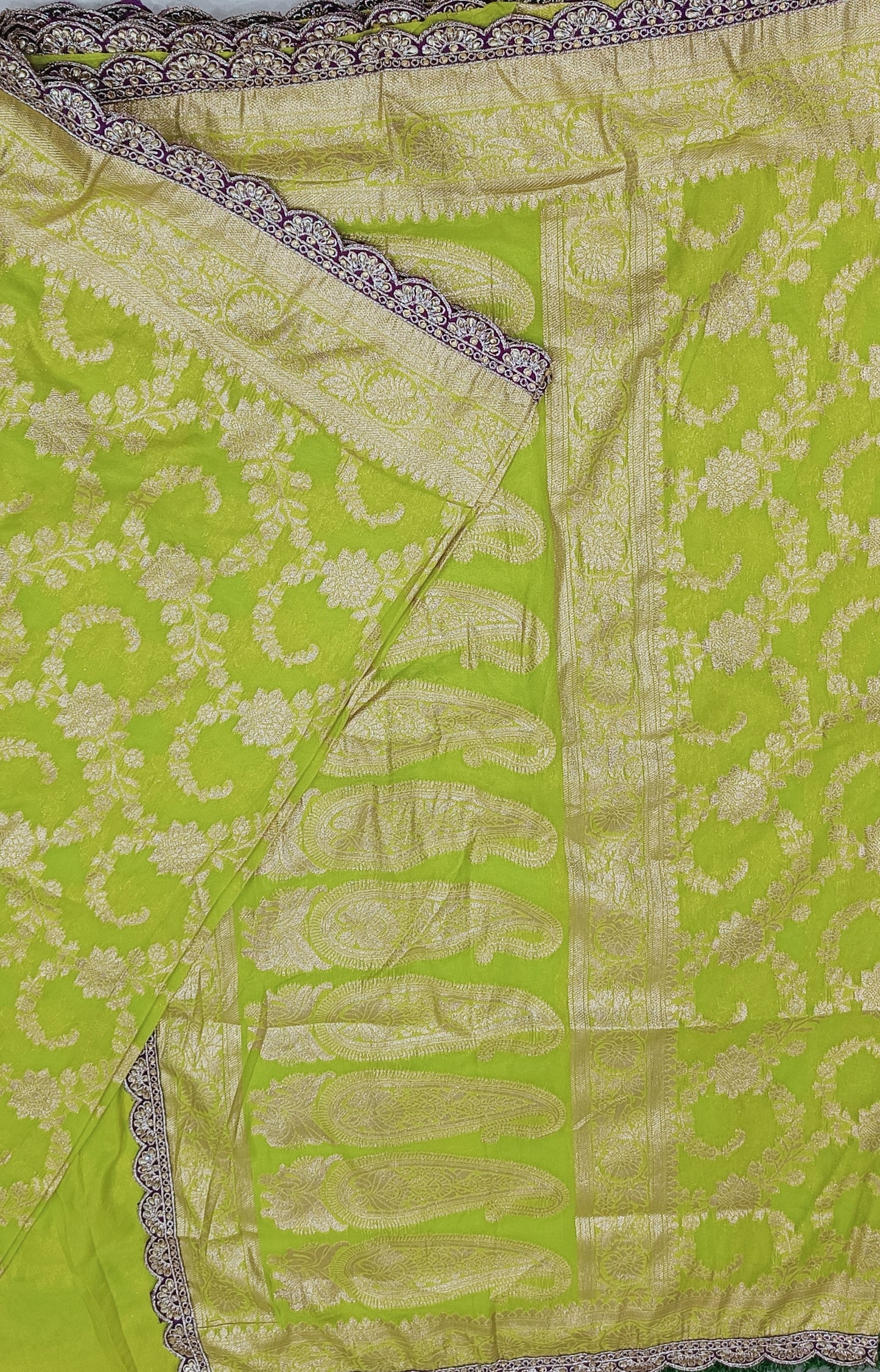 Mint Green Floral Cutwork Khadi Saree