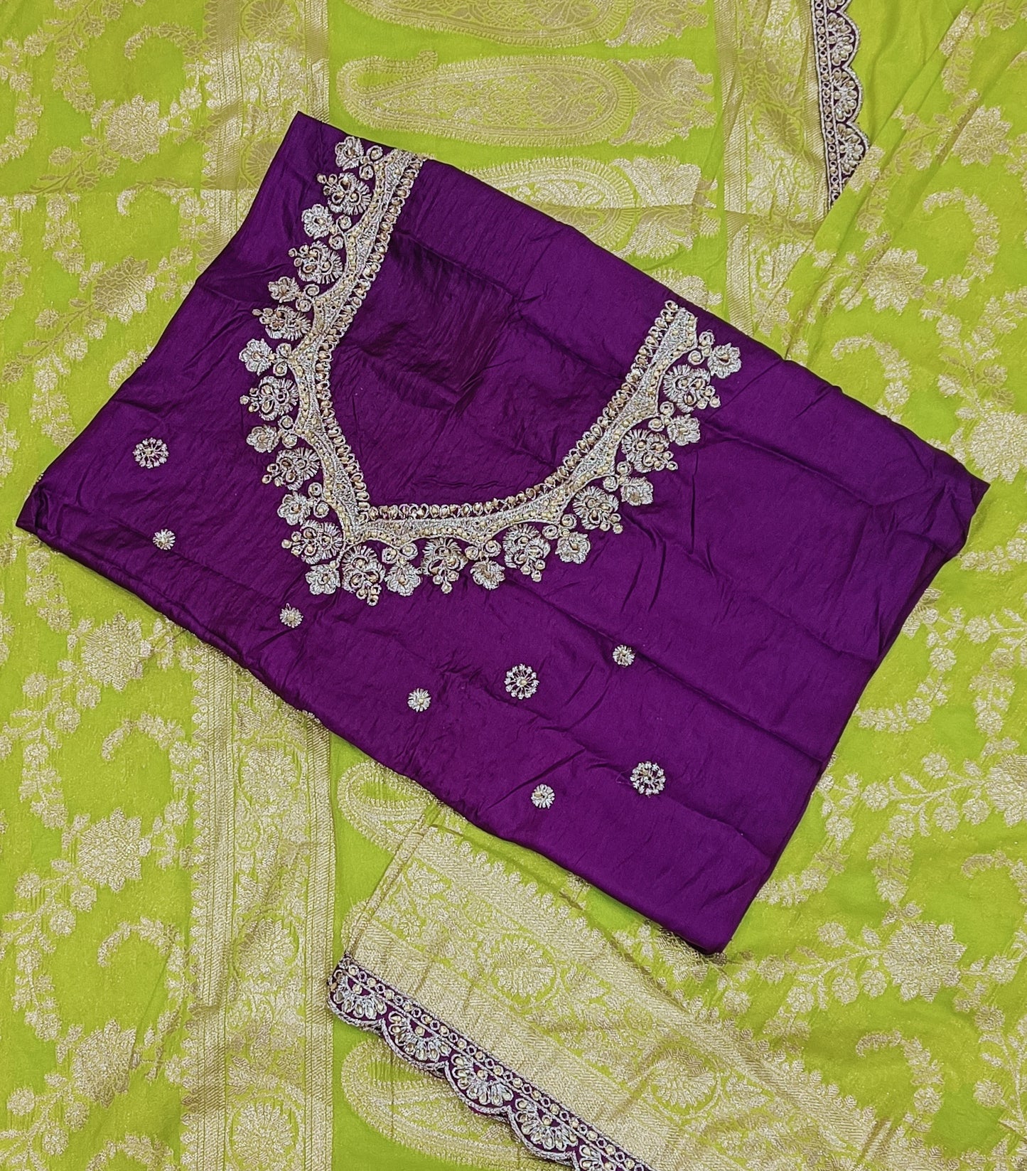 Mint Green Floral Cutwork Khadi Saree