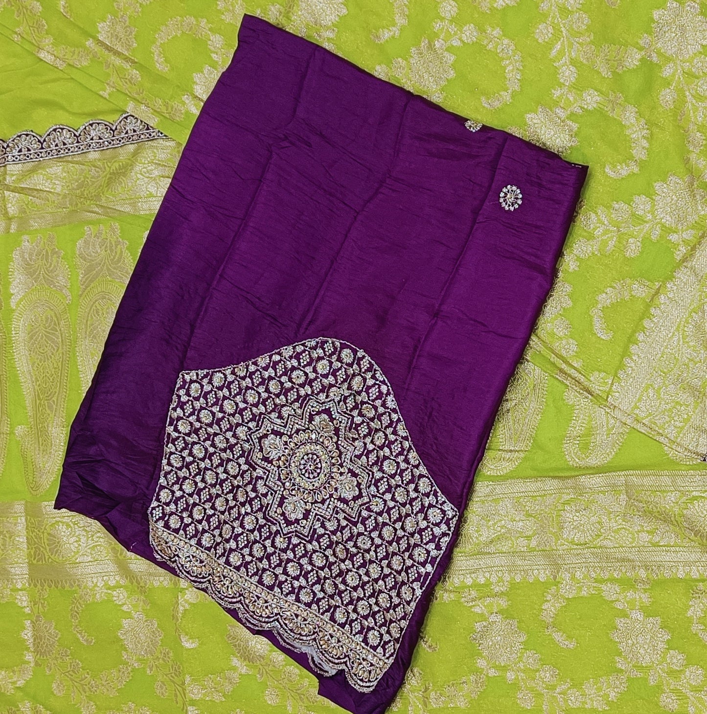 Mint Green Floral Cutwork Khadi Saree