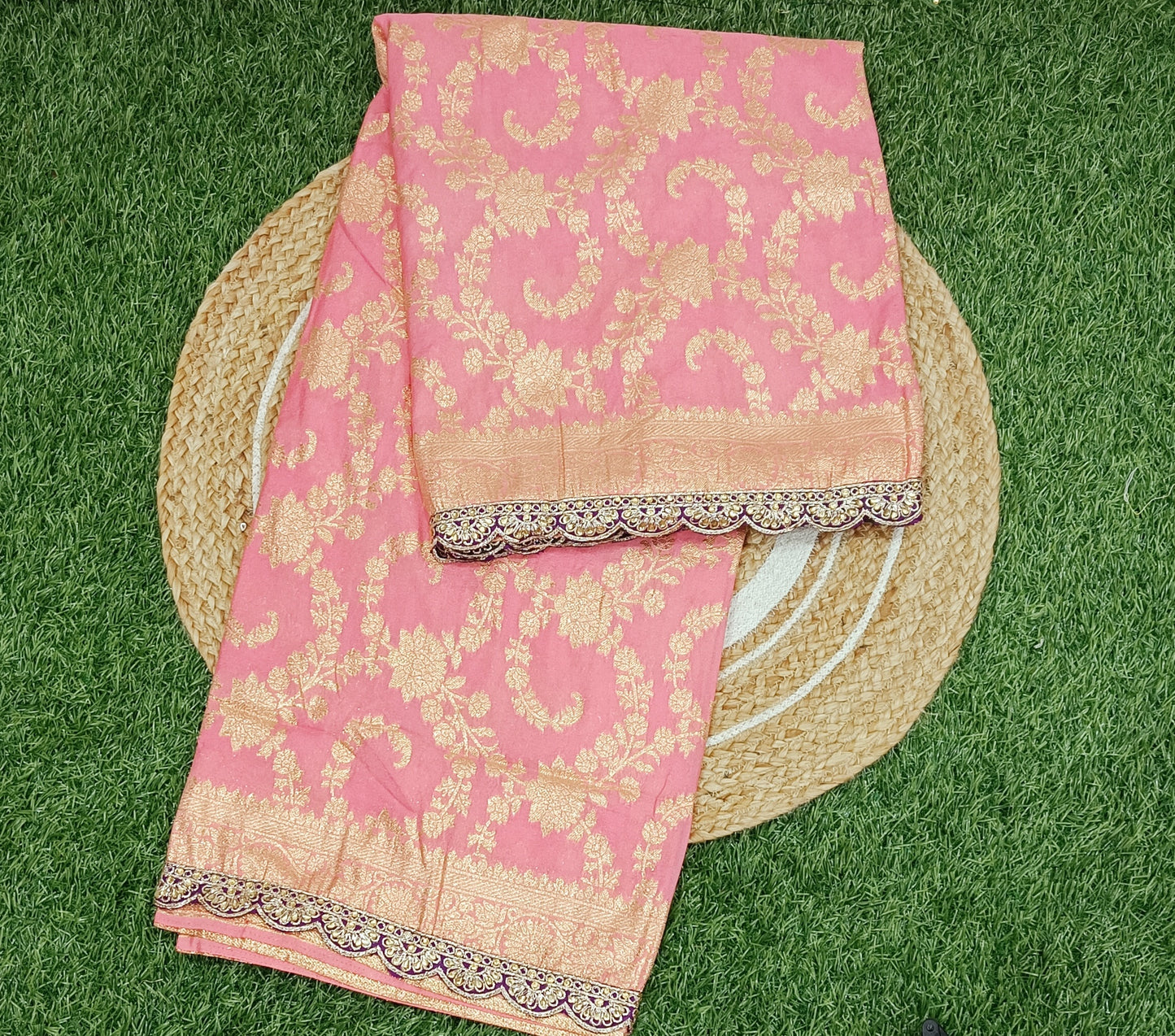 Light Orange Floral Cutwork Khadi Saree