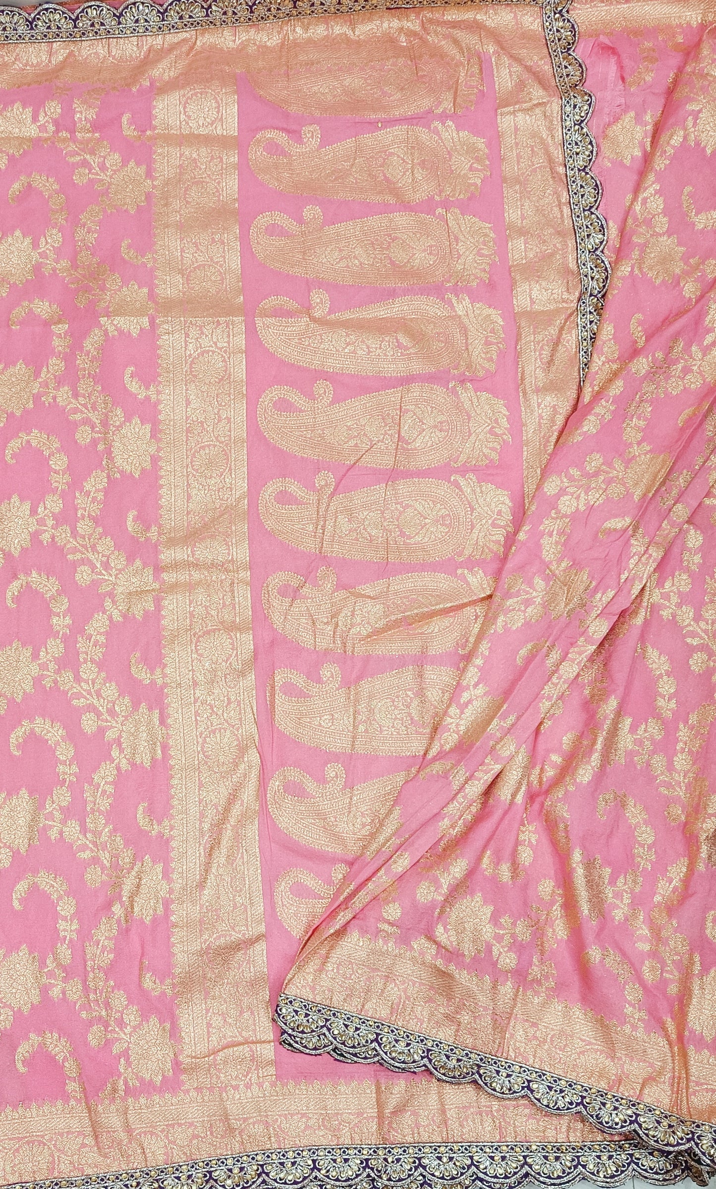 Light Orange Floral Cutwork Khadi Saree