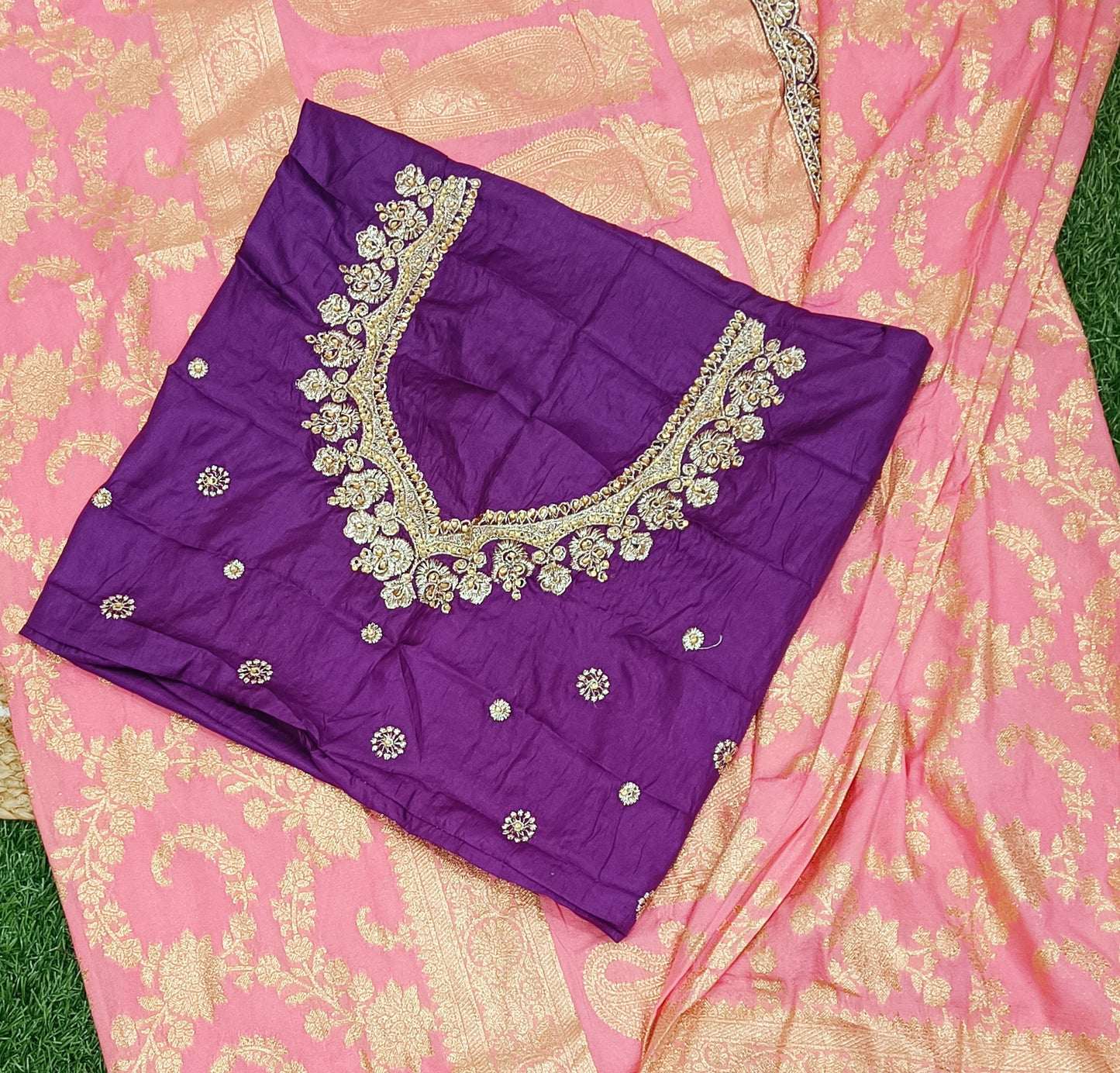 Light Orange Floral Cutwork Khadi Saree