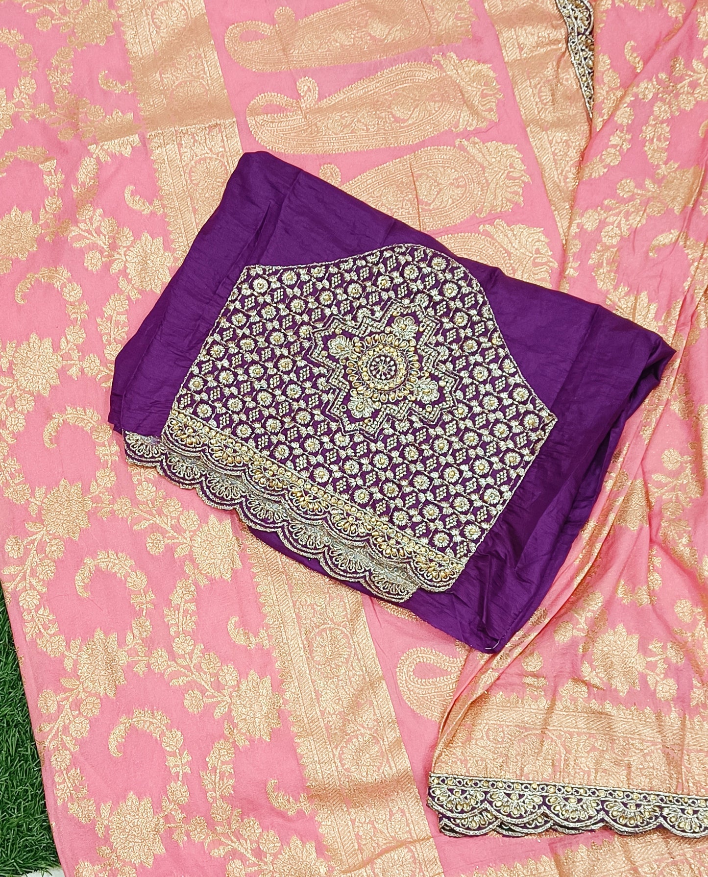 Light Orange Floral Cutwork Khadi Saree