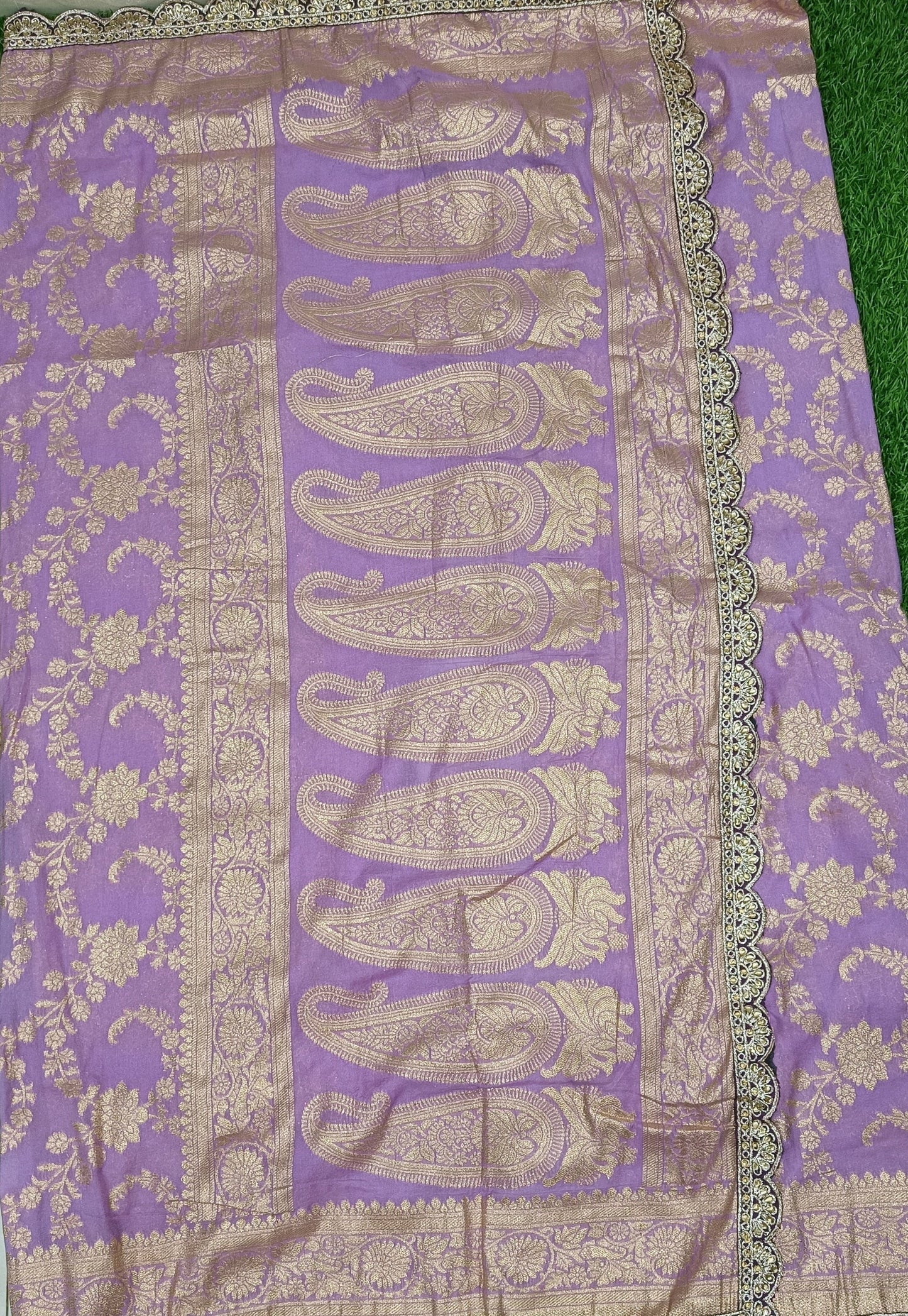 Lavender Floral Cutwork Khadi Saree