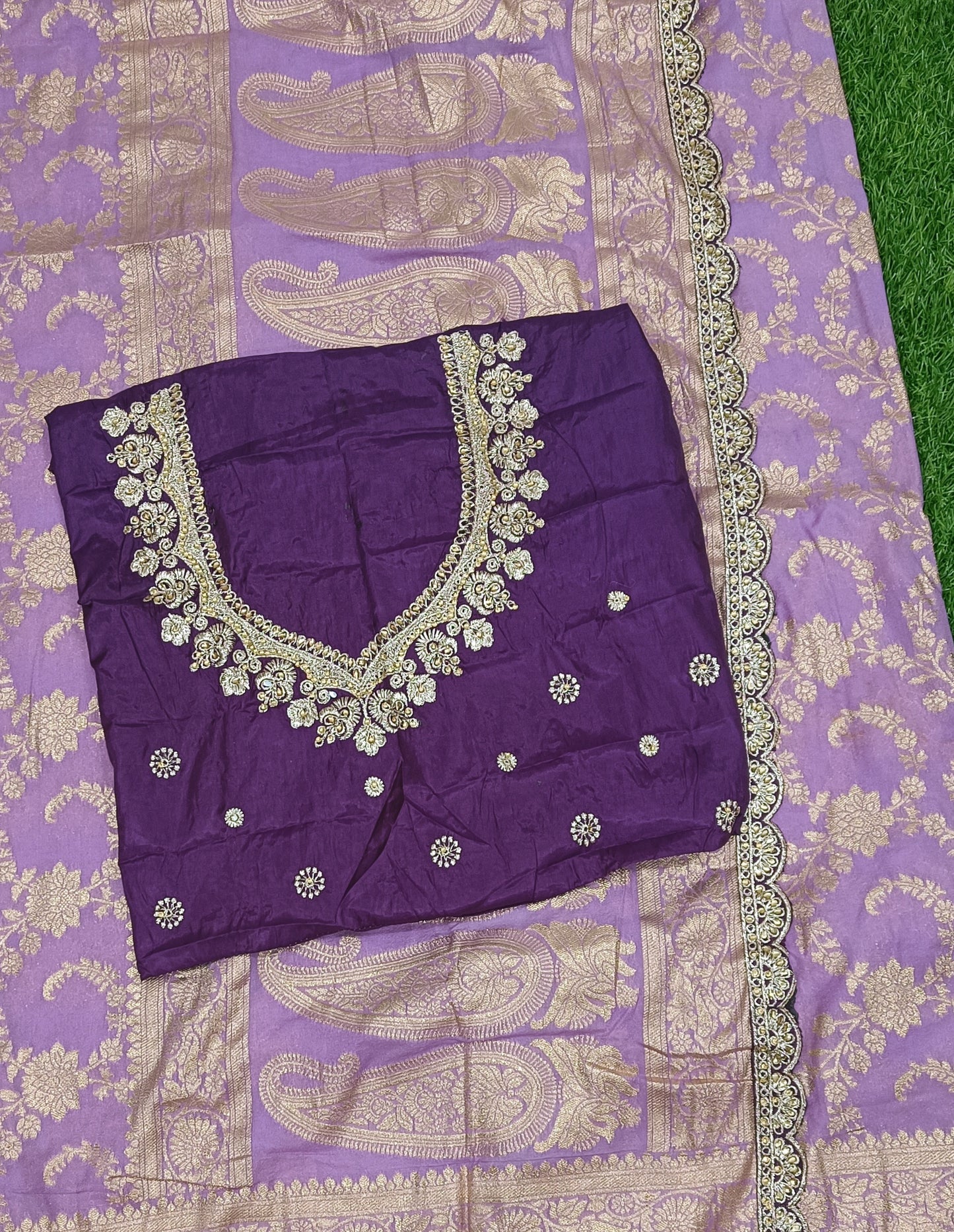 Lavender Floral Cutwork Khadi Saree