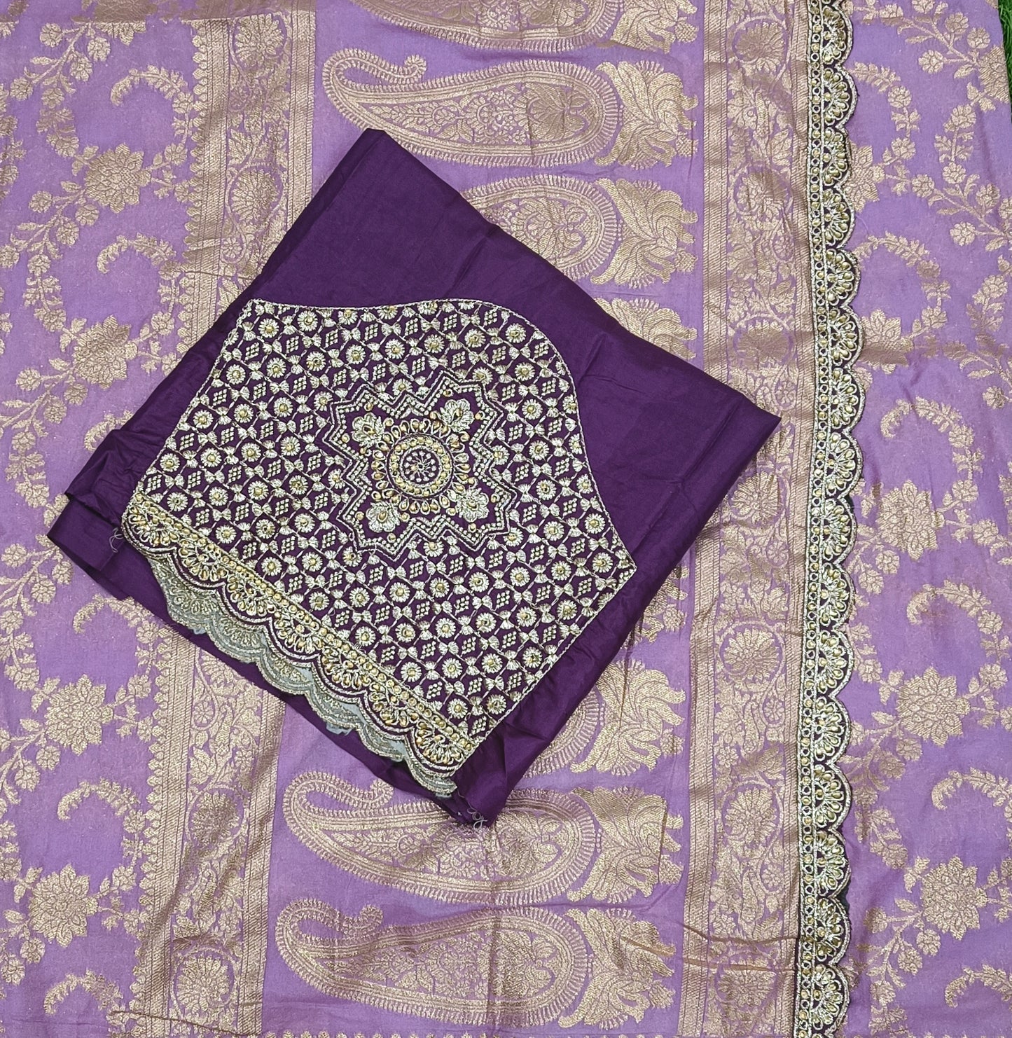 Lavender Floral Cutwork Khadi Saree