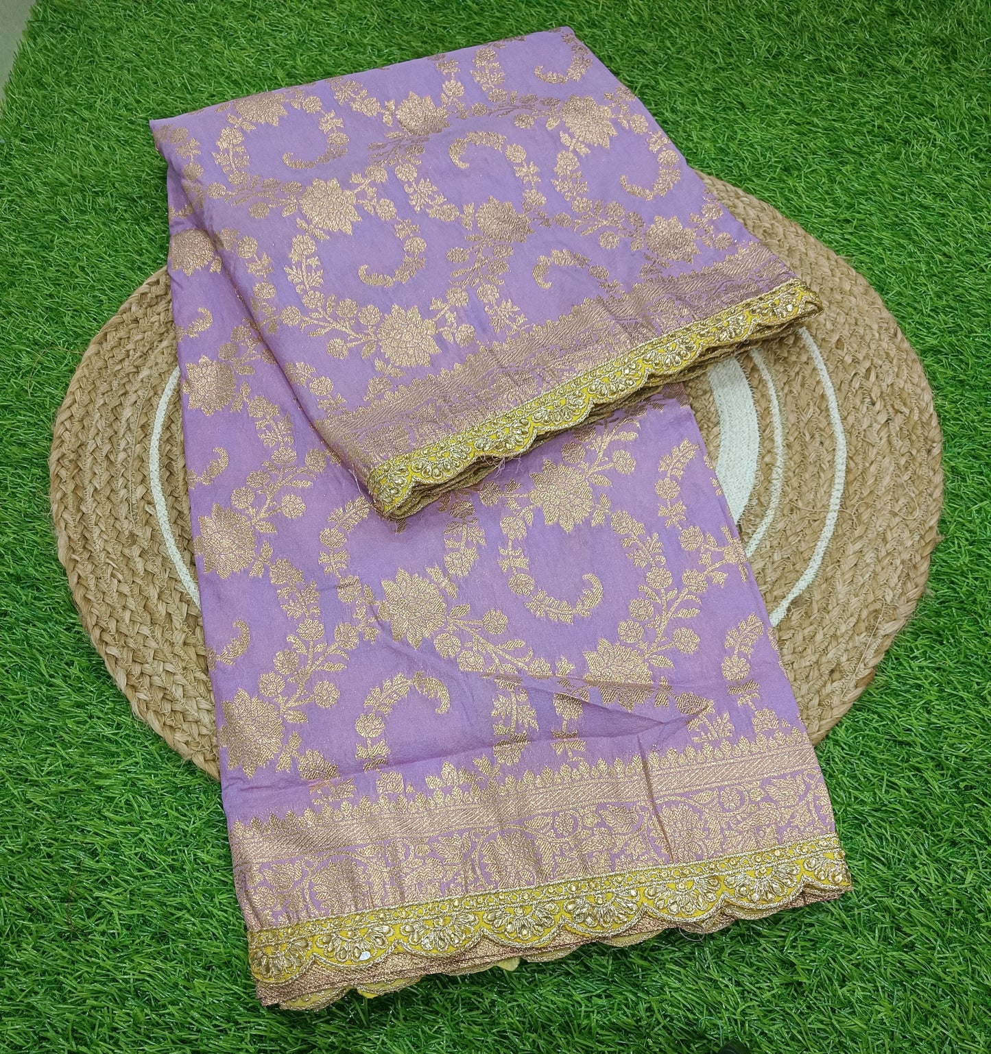 Lavender Floral Cutwork Khadi Saree-01