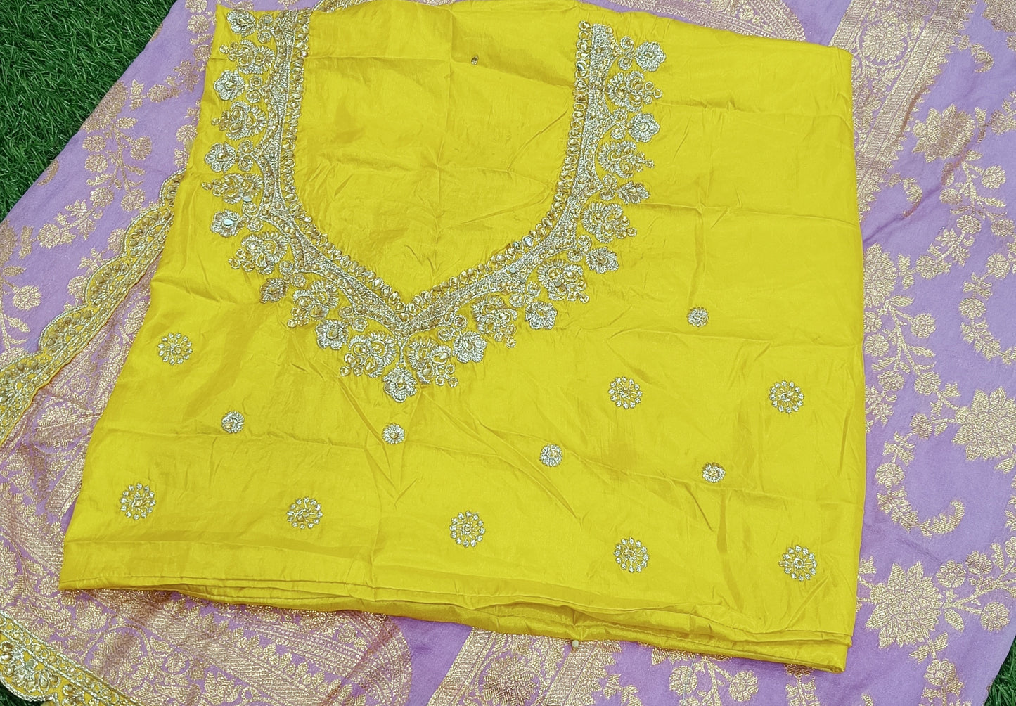 Lavender Floral Cutwork Khadi Saree-01