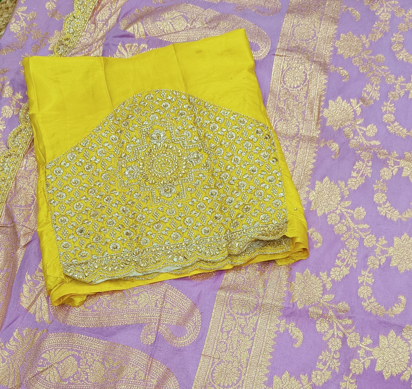 Lavender Floral Cutwork Khadi Saree-01