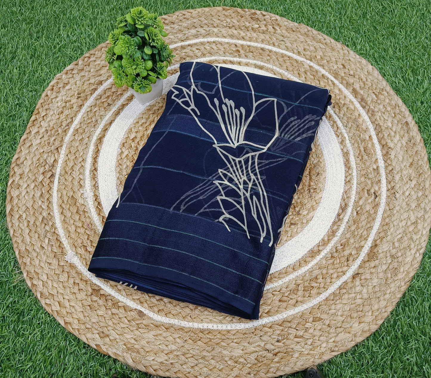 Navy Blue Floral Georgette Saree