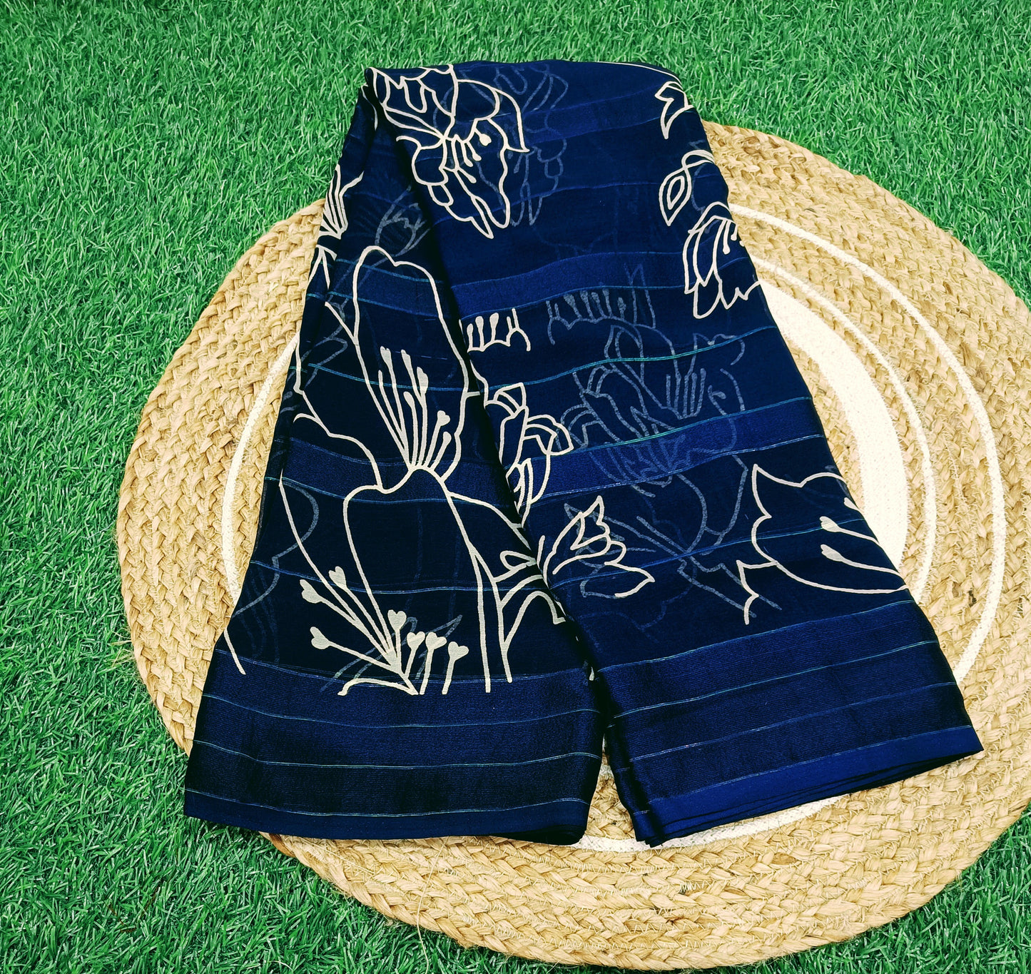 Navy Blue Floral Georgette Saree