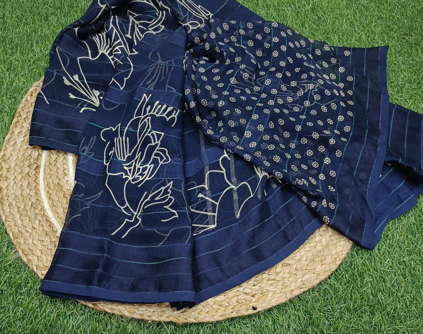 Navy Blue Floral Georgette Saree
