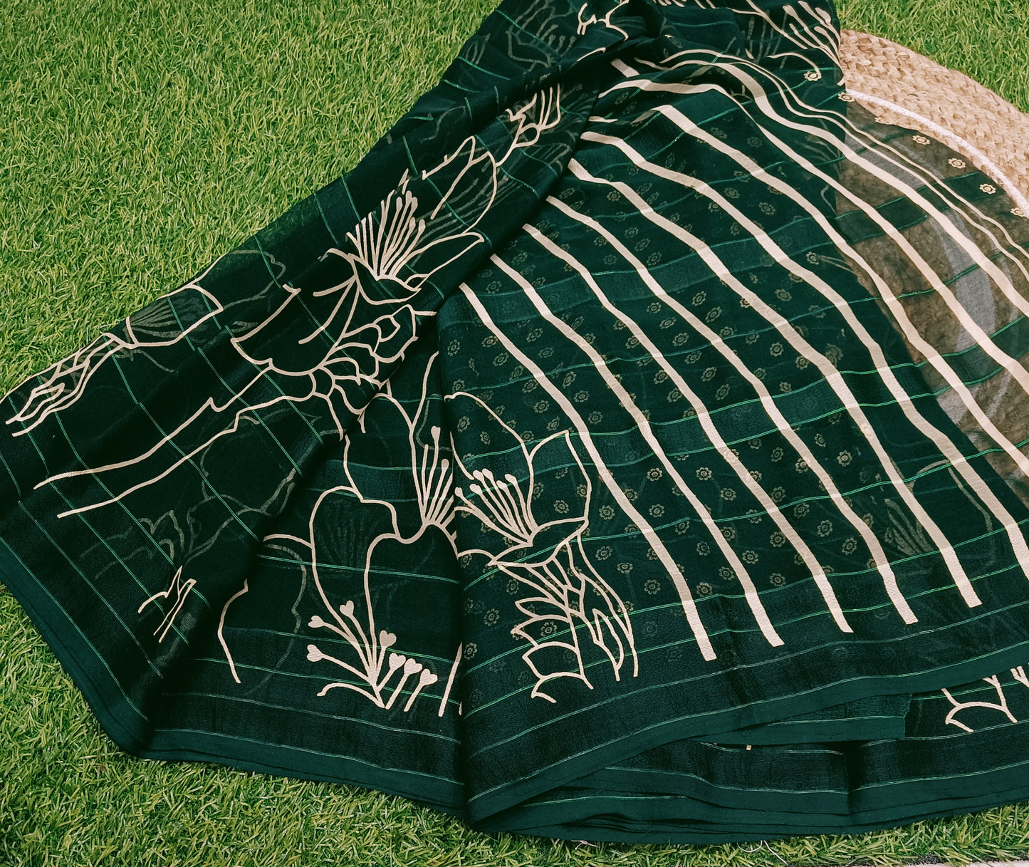 Green Floral Georgette Saree