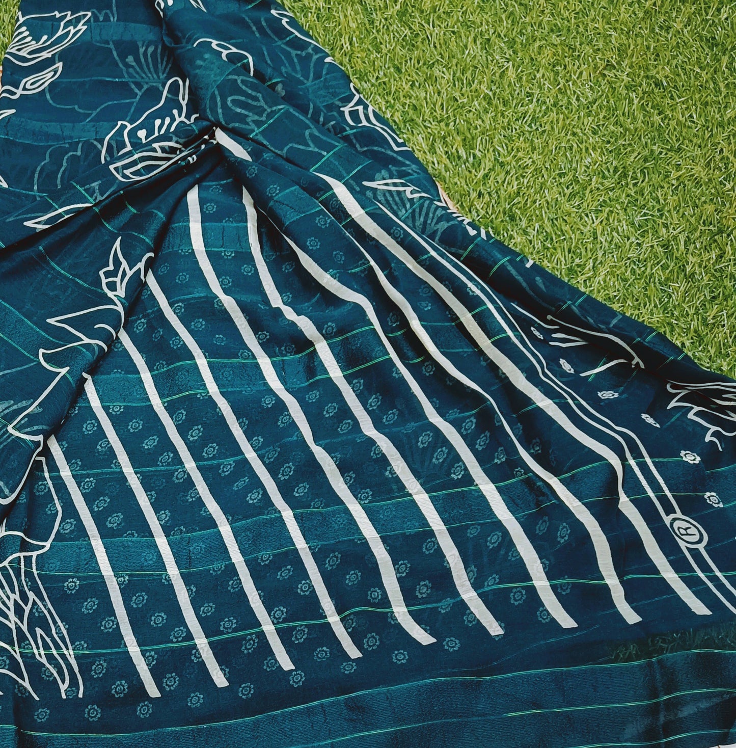 Peacock Blue Floral Georgette Saree