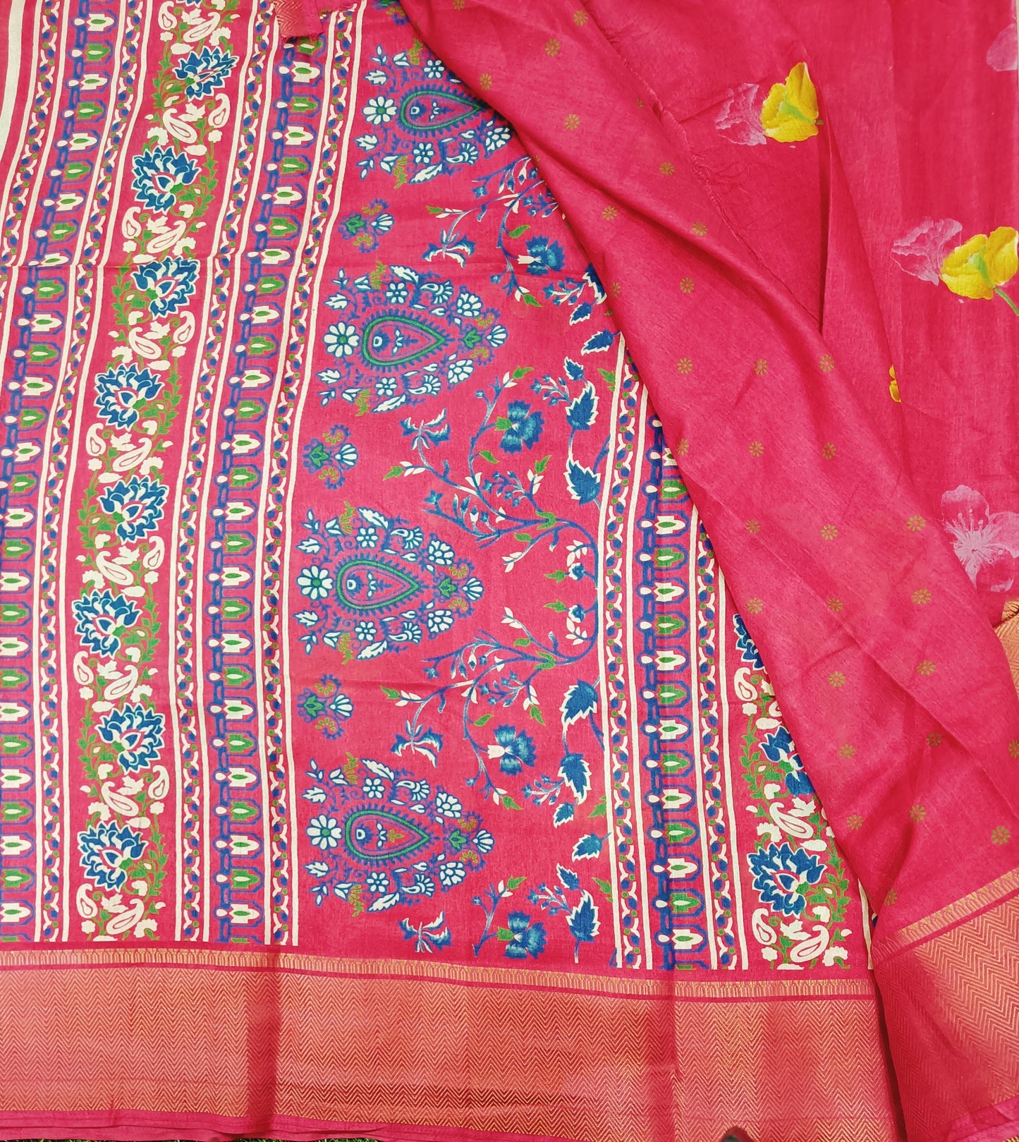 Pink Floral Cotton Silk Saree