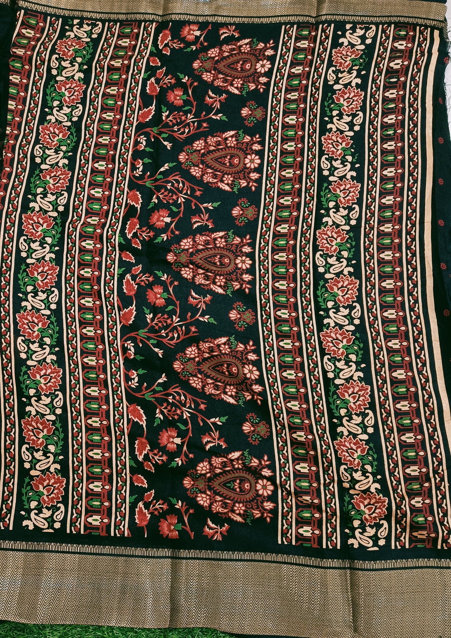 Black Floral Cotton Silk Saree