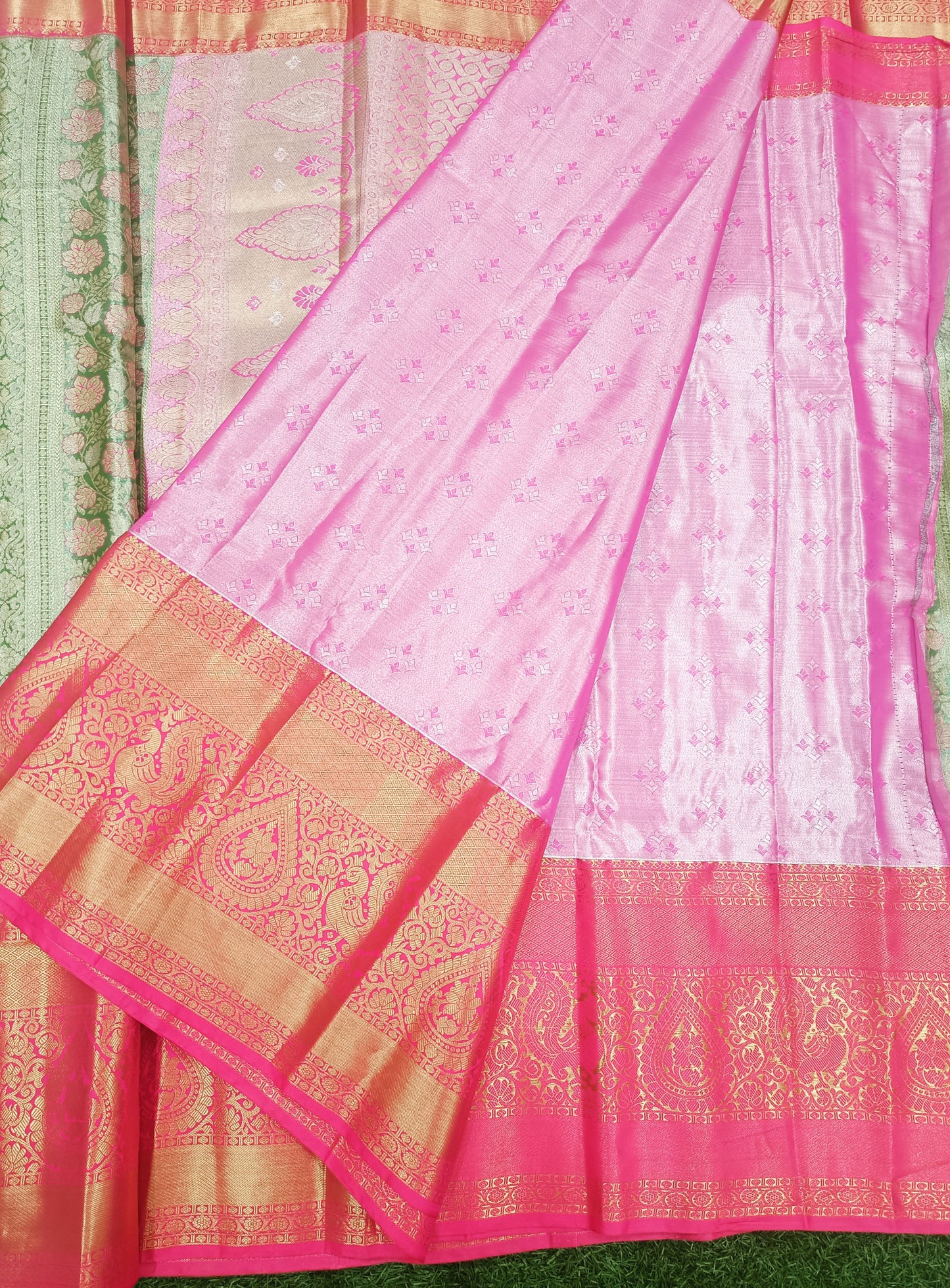 Green & Pink Semi Kanchi Silk Saree