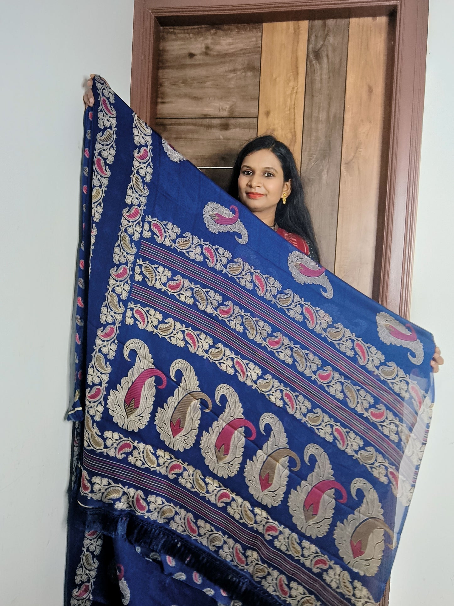 Blue Gap Border Crape Saree