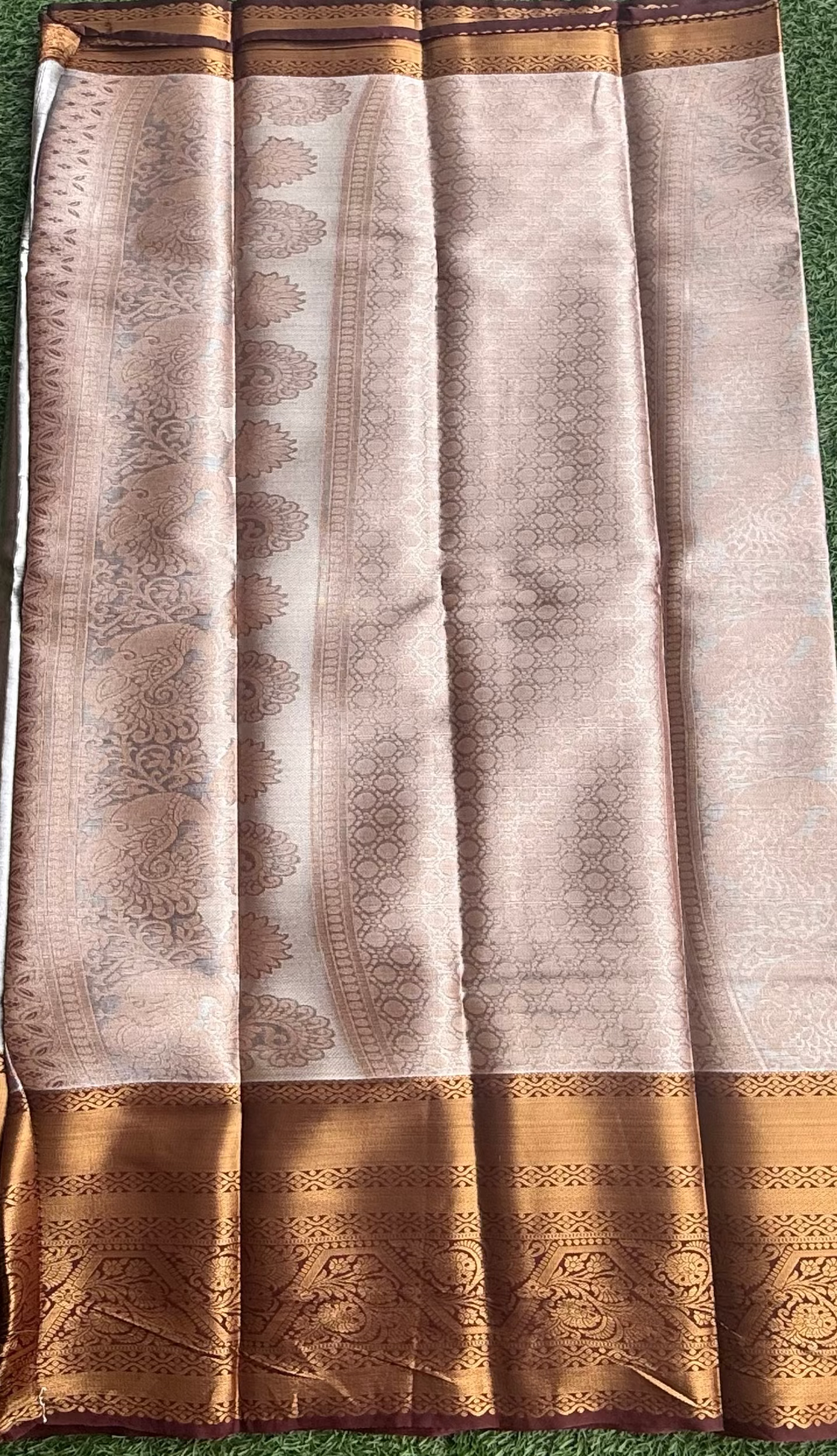 Sea Blue and Brown Semi Kanchi Silk Saree