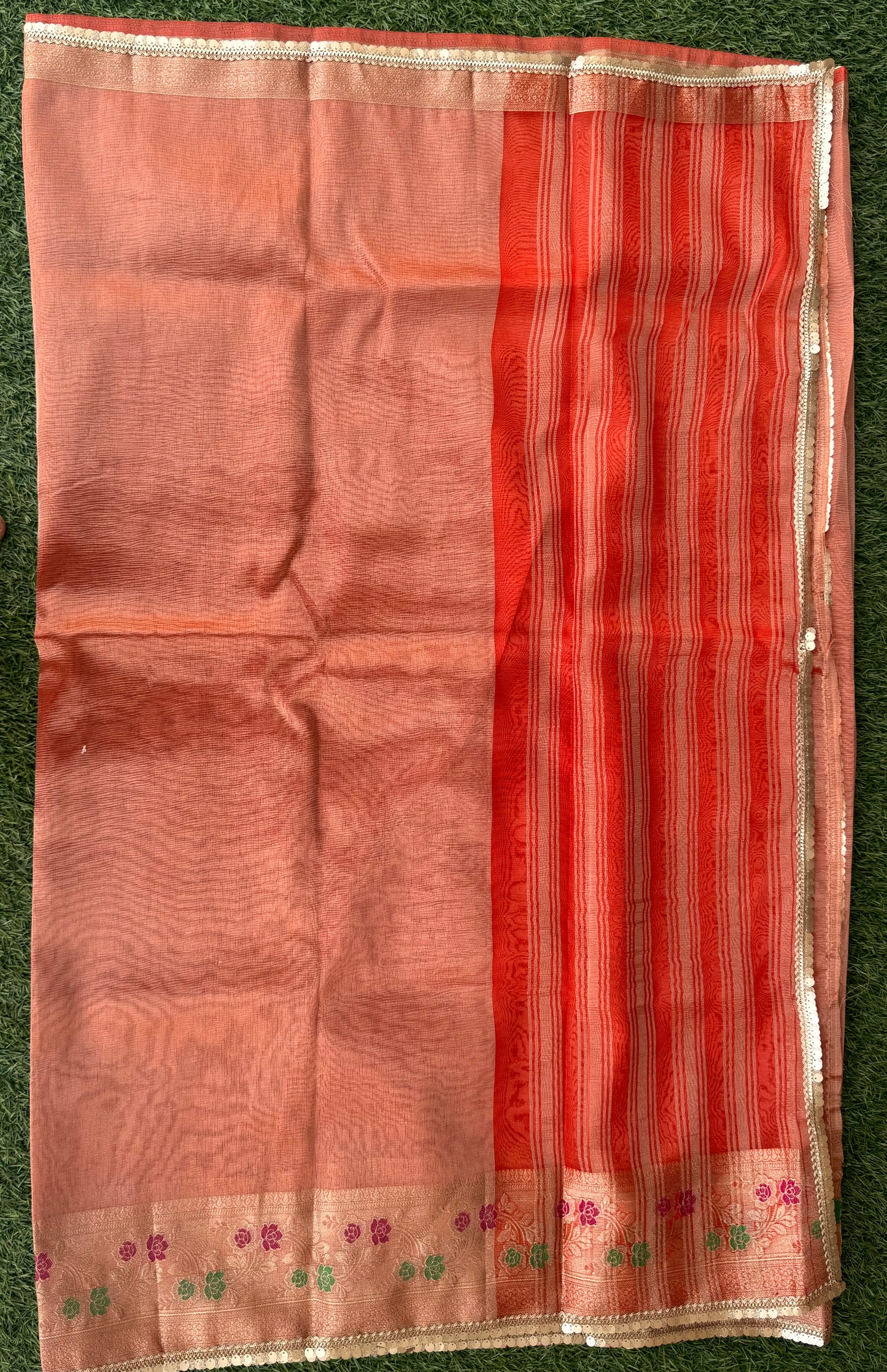 Red Tissue Meenakari Kanchi Silk Saree