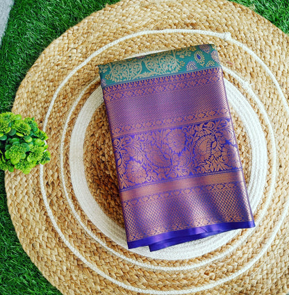 Peacock Blue and Dark Blue Semi Kanchi Silk Saree