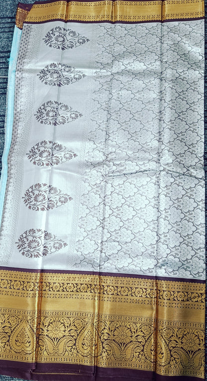 Sea Blue and Brown Semi Kanchi Silk Saree