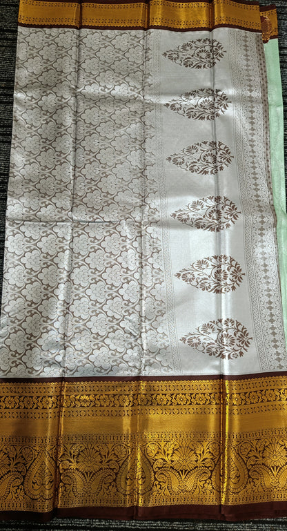 Sea Green and Brown Semi Kanchi Silk Saree