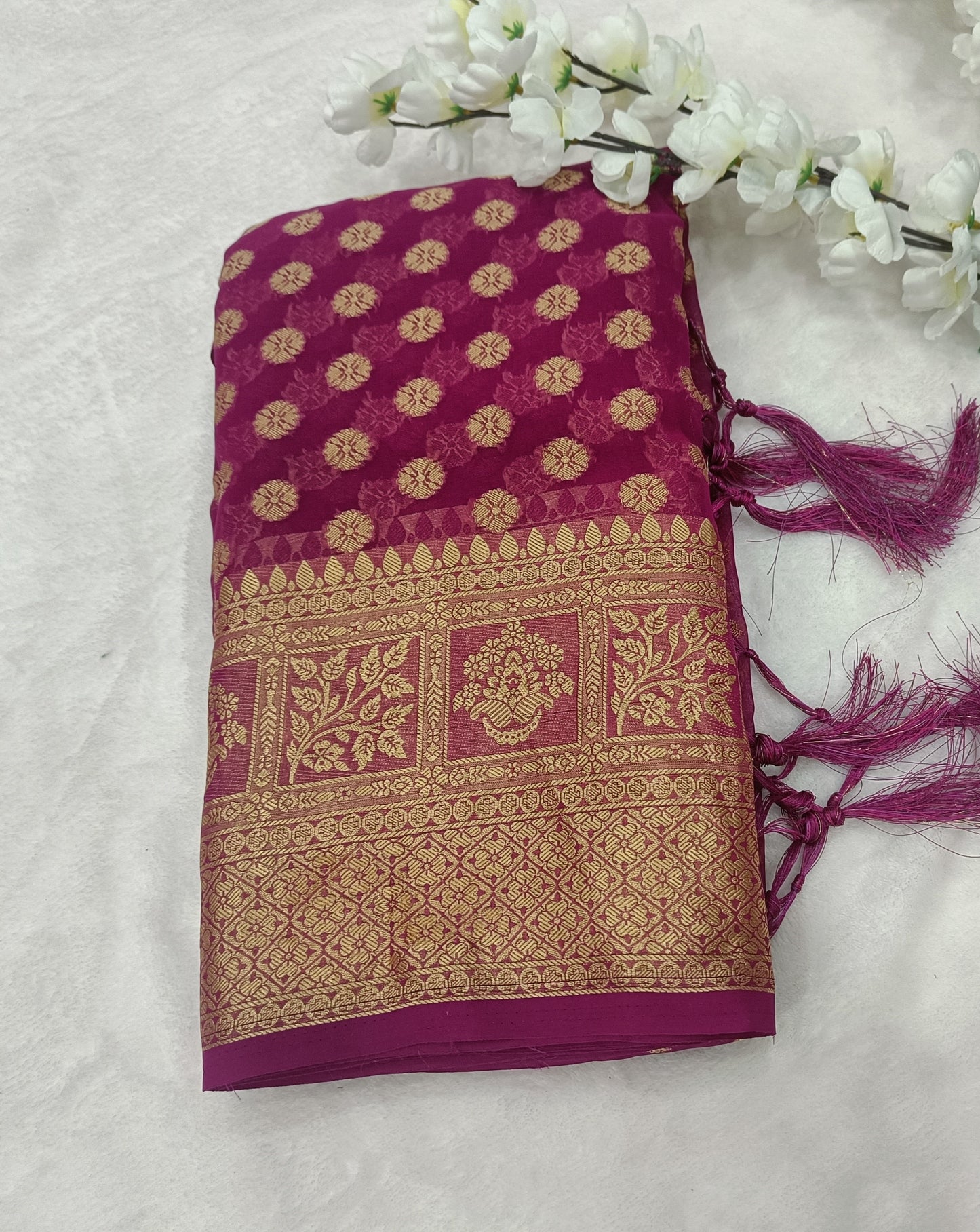 Purple Semi Georgette Silk Saree