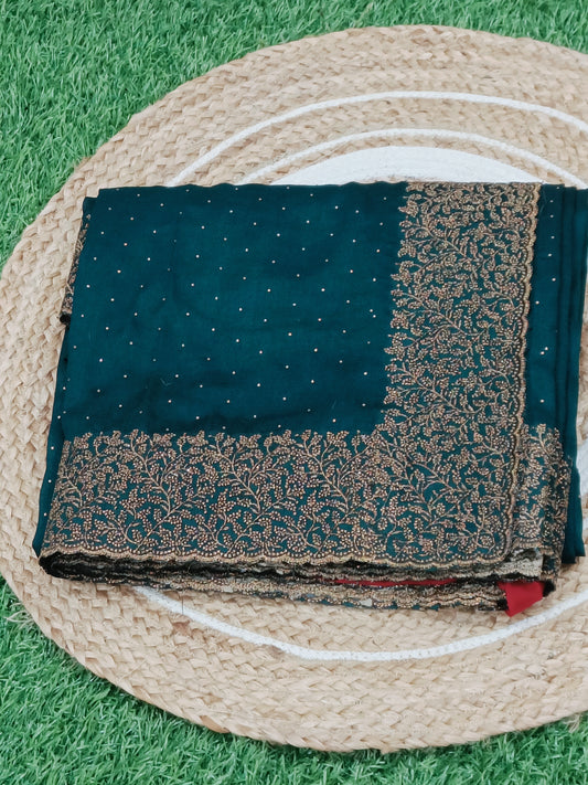 Teal Green Vichitra Silk Saree