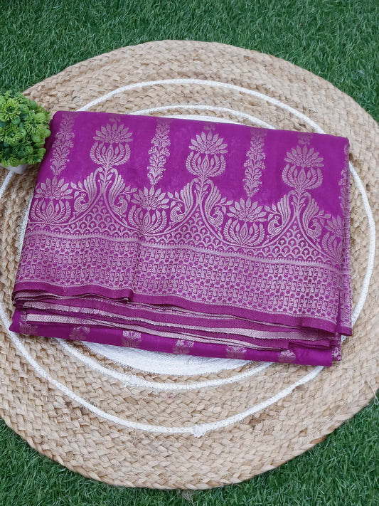 Lavender Peacock Scallop Banarasi Silk Saree