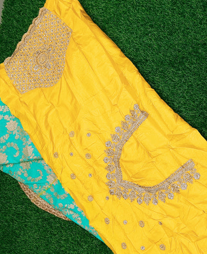 Turquoise Floral Cutwork Khadi Saree