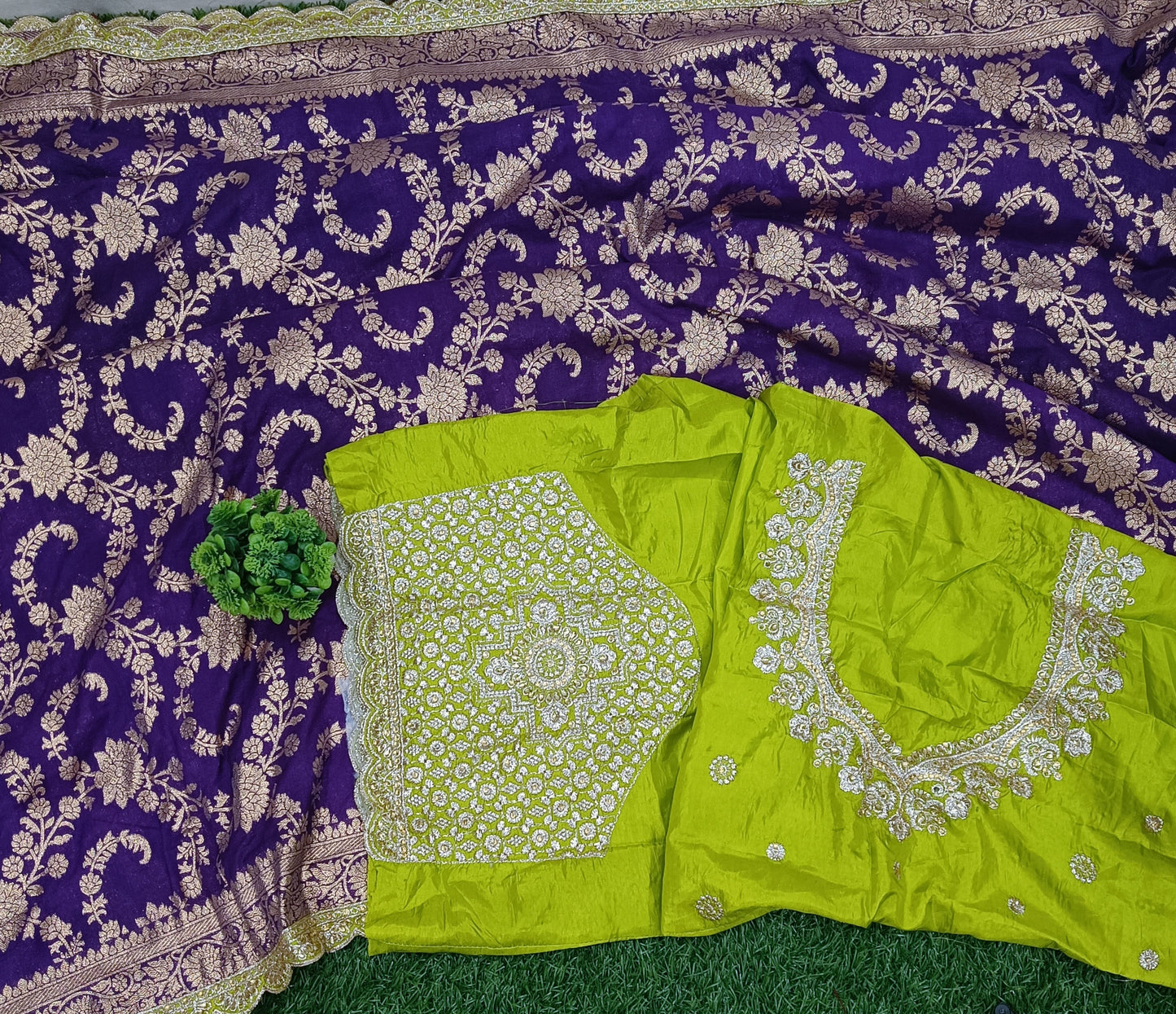 Purple Floral Cutwork Khadi Saree