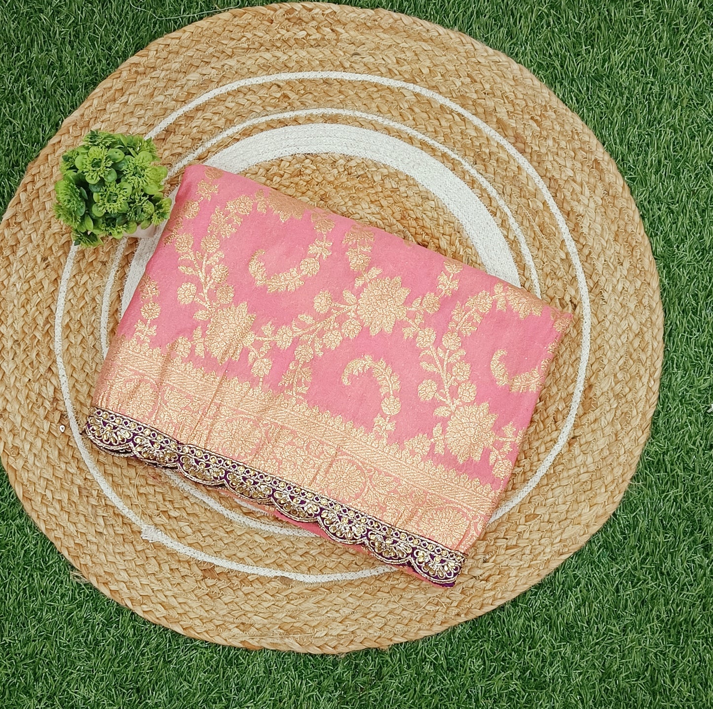 Light Orange Floral Cutwork Khadi Saree
