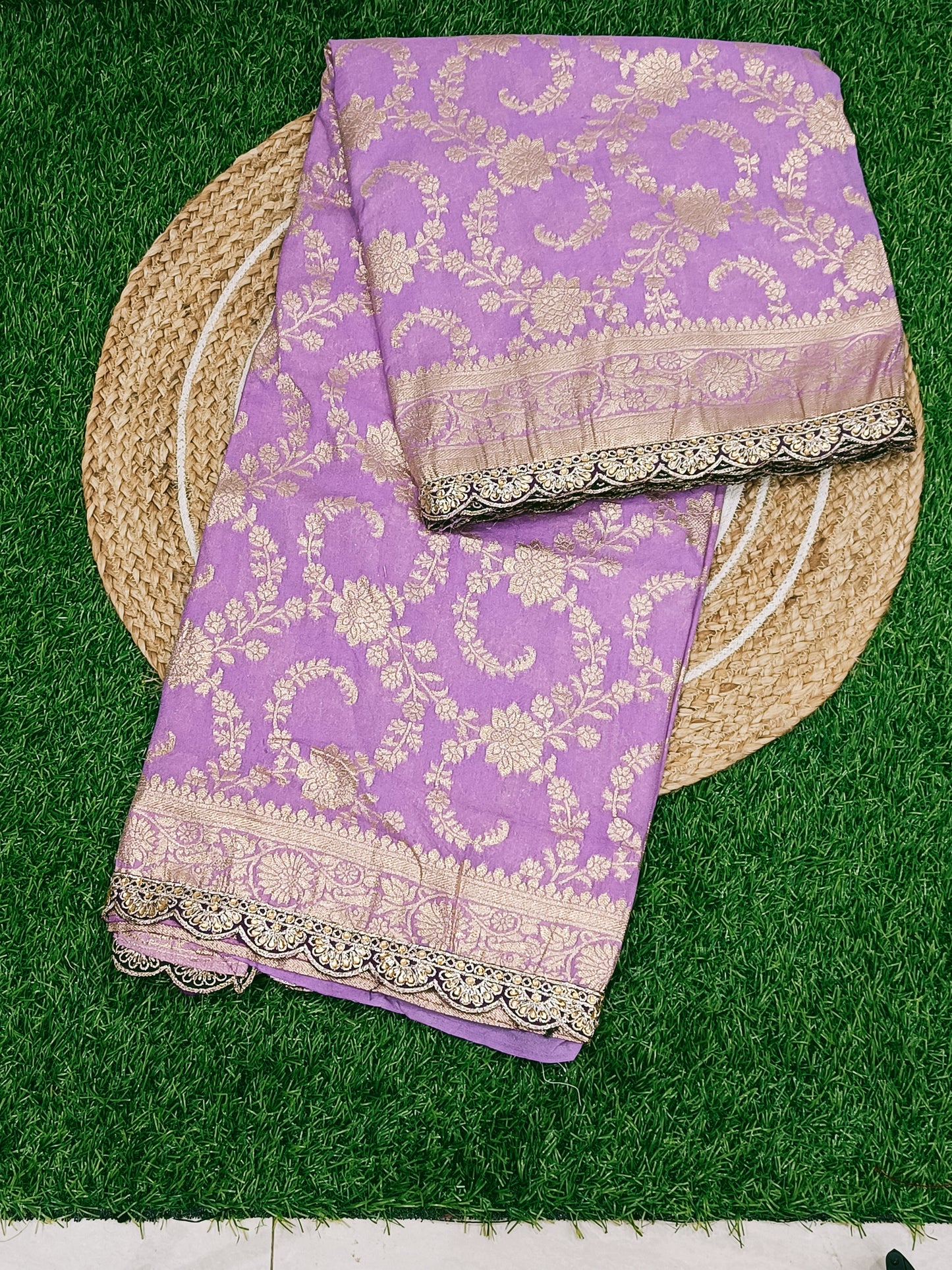 Lavender Floral Cutwork Khadi Saree