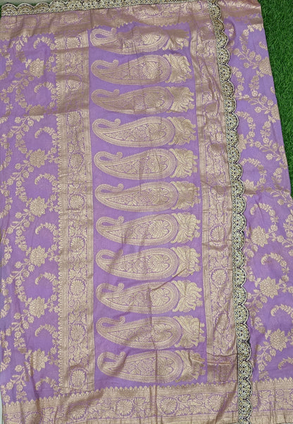 Lavender Floral Cutwork Khadi Saree