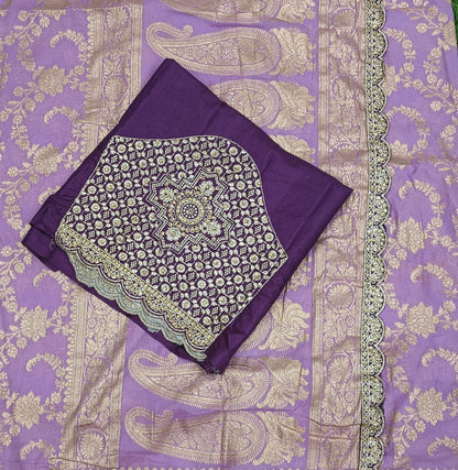 Lavender Floral Cutwork Khadi Saree