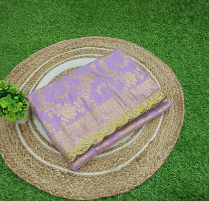 Lavender Floral Cutwork Khadi Saree-01