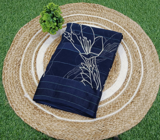 Navy Blue Floral Georgette Saree