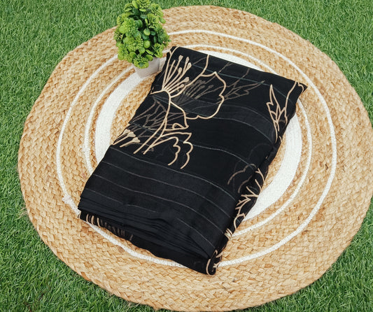 Black Floral Georgette Saree