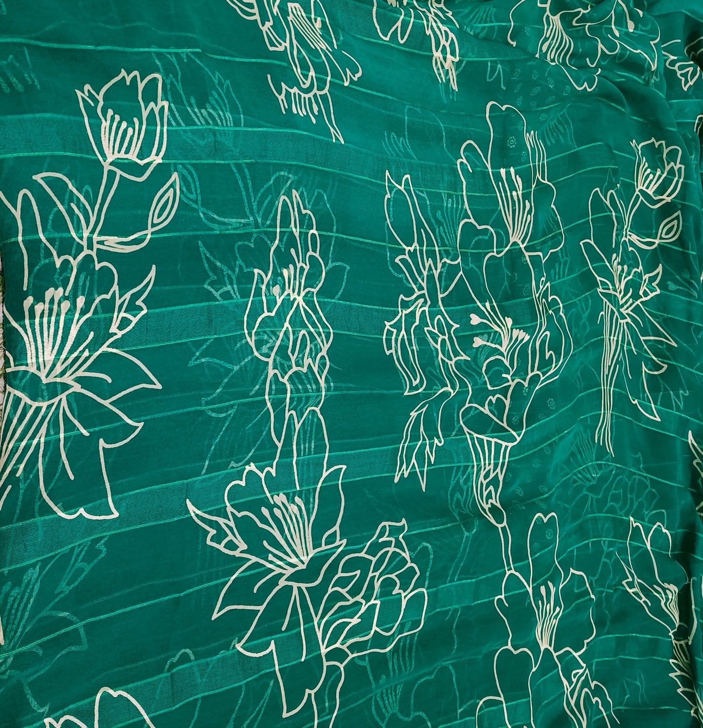 Rama Green Floral Georgette Saree