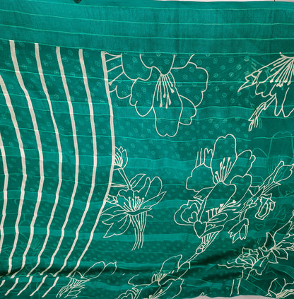 Rama Green Floral Georgette Saree