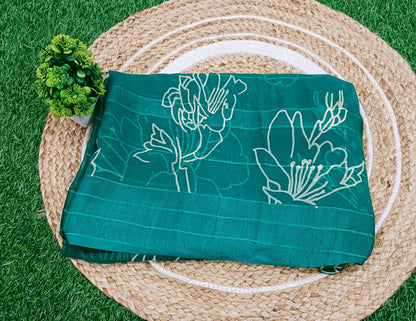 Rama Green Floral Georgette Saree