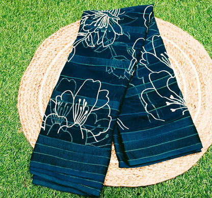 Peacock Blue Floral Georgette Saree