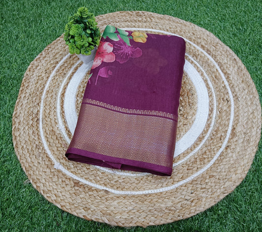 Purple Floral Cotton Silk Saree