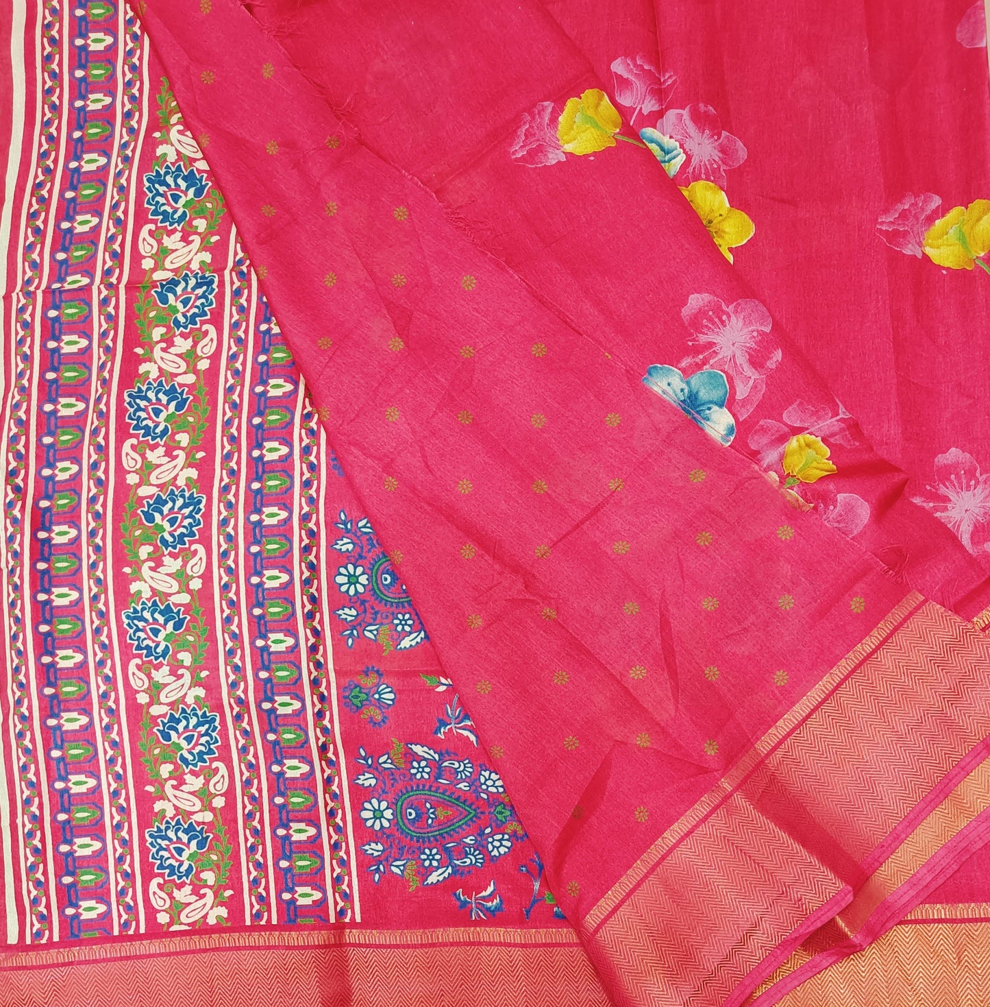 Pink Floral Cotton Silk Saree