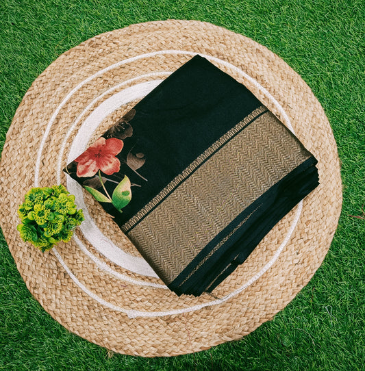 Black Floral Cotton Silk Saree